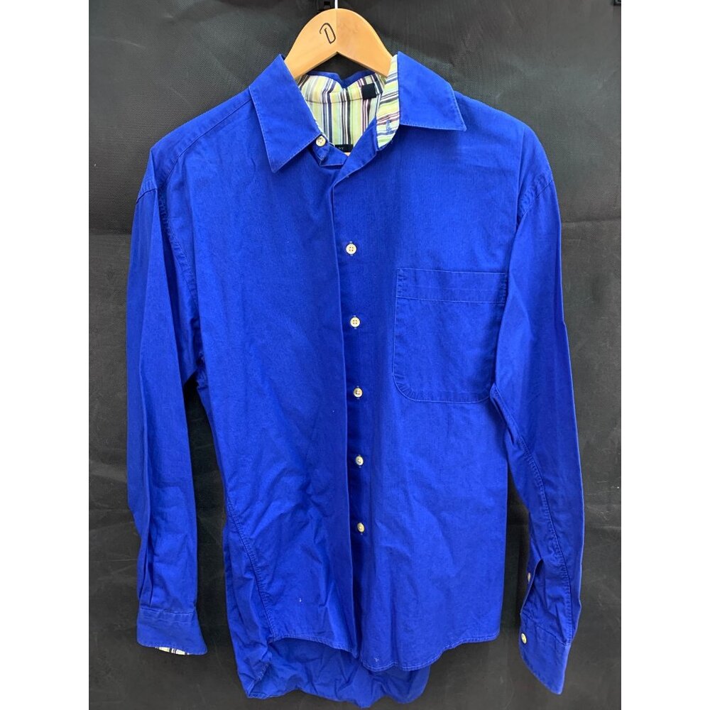 Burberry London Mens Medium Blue Button-Up Shirt With Striped Inner Collar